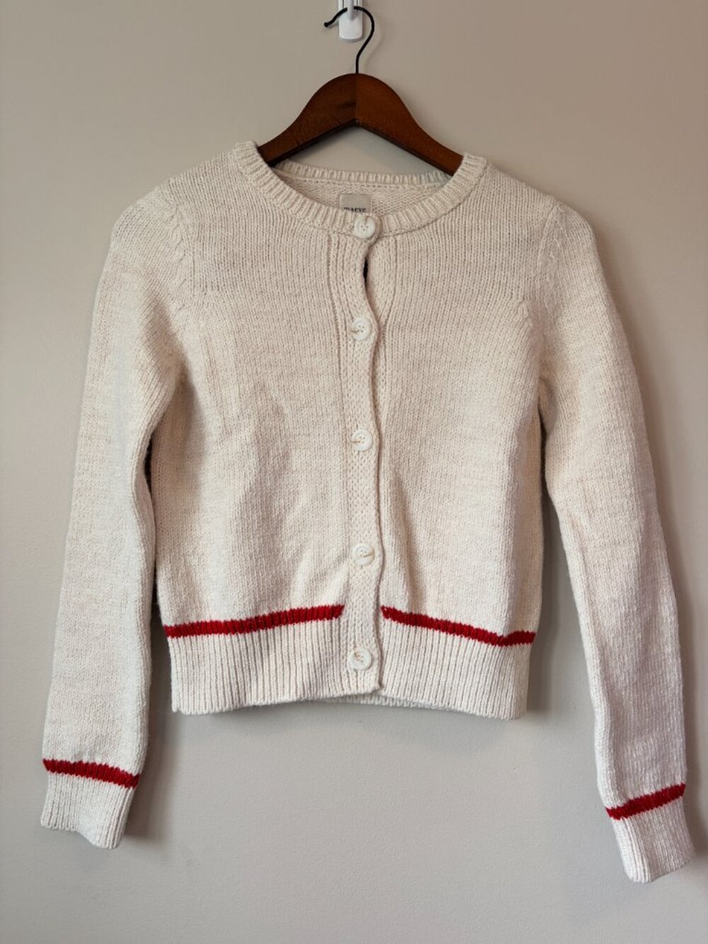 Anthropologie Maeve Ivory Knit Cardigan with Bow & Cherry XX-Small XXS